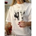 thumbnail image 1 of Vintage Geometric-Patterned T-Shirt for Women, 100% Polyester Crew Neck Knit Fabric Top, Casual Summer Tee with Classic NY Design, 1 of 6