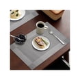 thumbnail image 6 of Howarmer Vinyl Woven Placemats for Dining Table, 12x18 Inch Rectangle Washable PVC Placemats Anti-Slip Heat Resistant Kitchen Table Mats Easy to Clean, Quick Drying - Set of 4, Silver Black, 6 of 6