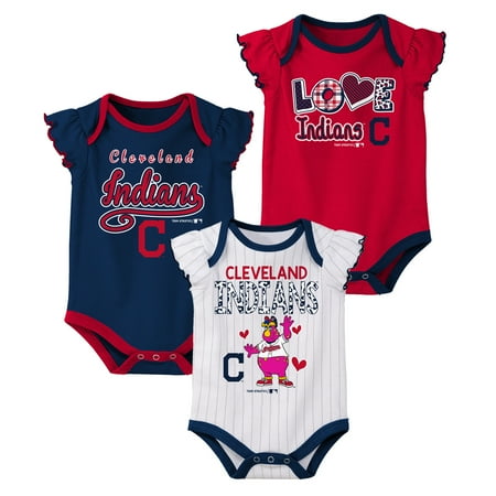 - MLB Cleveland Indians Onesie Creeper GIRL 3PK 100% Cotton ASSORTED Colors 0M-18M