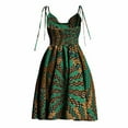 thumbnail image 3 of Bintarealwax Womens Tie Strap Dress Summer African Print Ankara Sleeveless Smocked A Line Swing Mini Dress, 3 of 4