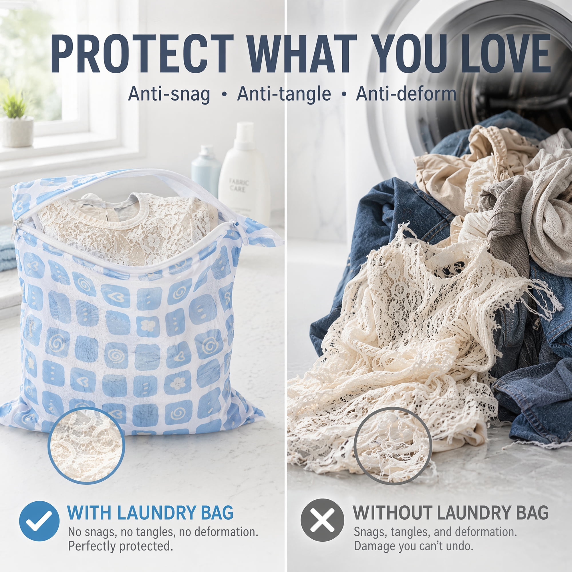 Unique Bargains 2Pcs Mesh Laundry Bags for Delicates Protect Garments Blue 19.7" x 23.6"
