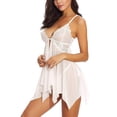 thumbnail image 3 of QELUSQELUS Women Plus Babydoll Sexy Lace Translucent Mesh Solid Nightie Lingerie, 3 of 4