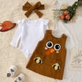 thumbnail image 2 of Xudanell First Birthday Outfit Girl Cute Halloween Baby Outfits Ruffle Pumpkin Frill Long Sleeve Overall Dress Set with Headband Brown 0-3 Months, 2 of 6
