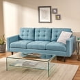 thumbnail image 2 of Noble House Cicely Tufted Fabric 3 Seater Sofa, Blue, Dark Brown, 2 of 9