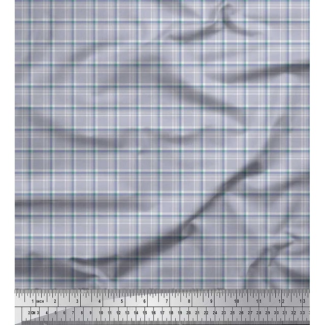 Soimoi Blue Moss Georgette Fabric Plaid Check Print Fabric by the Yard 42 Inch Wide