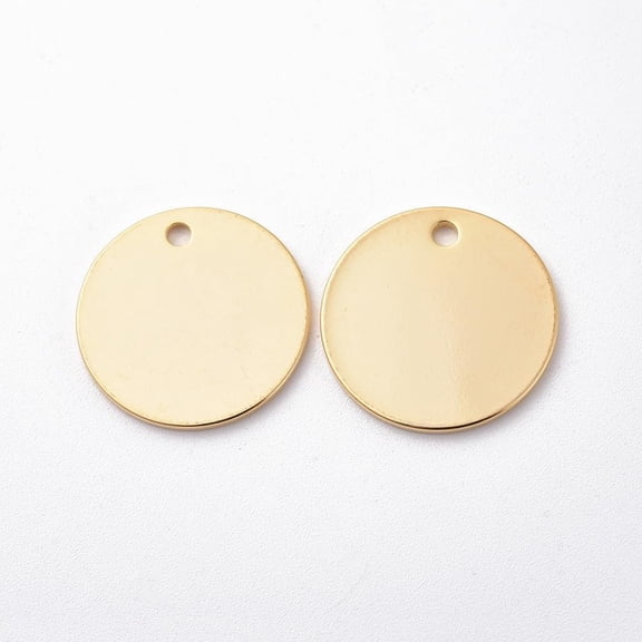 5 Pcs Real 18K Gold Plated Brass Pendants Flat Round Pendants Accessory Real 18K Gold Plated Charms for Women Jewelry DIY Necklace Bracelet Craft Making 20x1mm Hole: 2mm