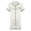 thumbnail image 4 of wcjm I Womens Pajamas Set Button Down 2 Piece Satin Shorts Set Ruffle Notch Collar Sleepwear, 4 of 6