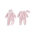 thumbnail image 2 of Svuitmsl Premium Newborn Baby Girl Hospital Going Home Outfit Spring Fall Winter Clothes Plaid Gingham Footed Romper Long Sleeve Ruffled Zipper Footie Jumpsuit with Headband, 2 of 9