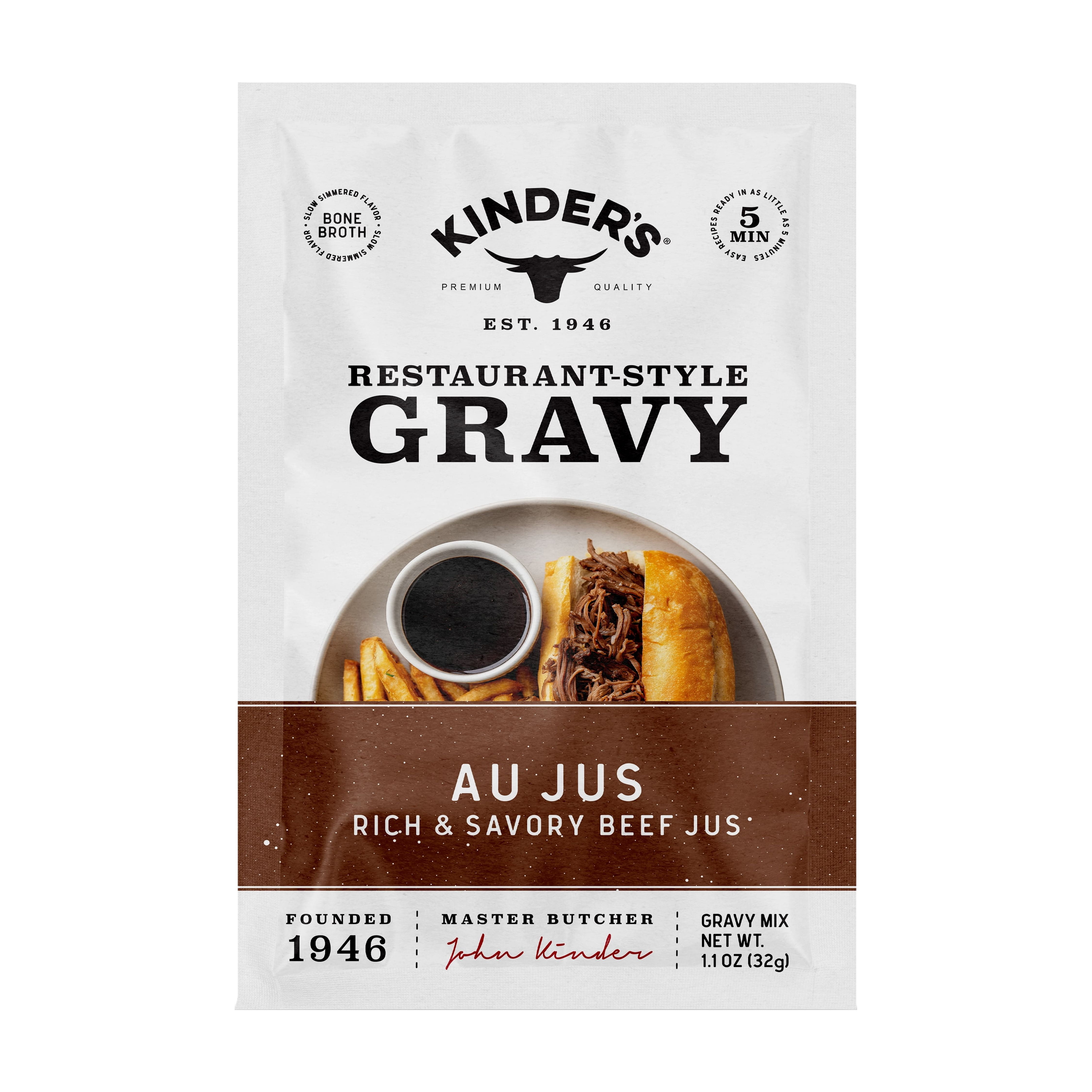 (5 pack) Kinder's Au Jus Bone Broth Gravy Mix, 1.1 oz Packet