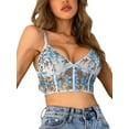 thumbnail image 1 of Seyurigaoka Women Navel Camisole with Flower Embroidery Perspective Mesh, 1 of 9