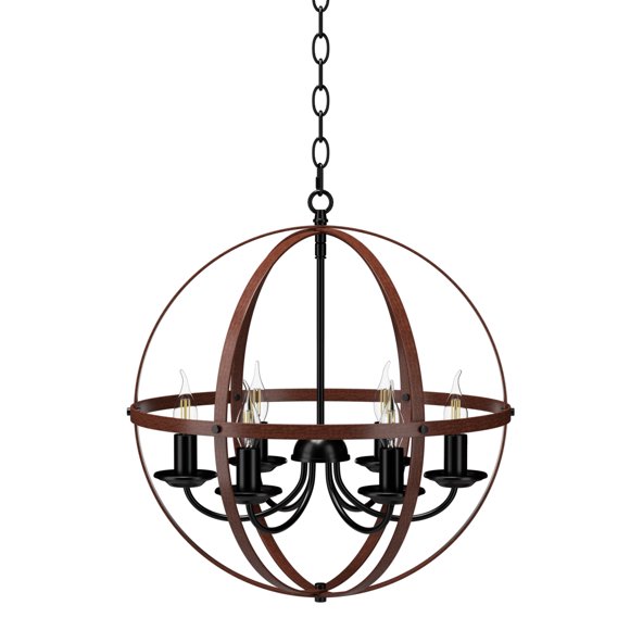 Giantex 6 Lights Chandelier, Ceiling Lamp w/Bronze Metal Spherical Shade & Adjustable Chain