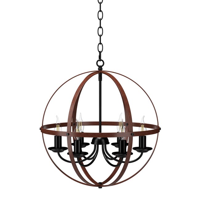 Giantex 6 Lights Chandelier, Ceiling Lamp w/Bronze Metal Spherical Shade & Adjustable Chain