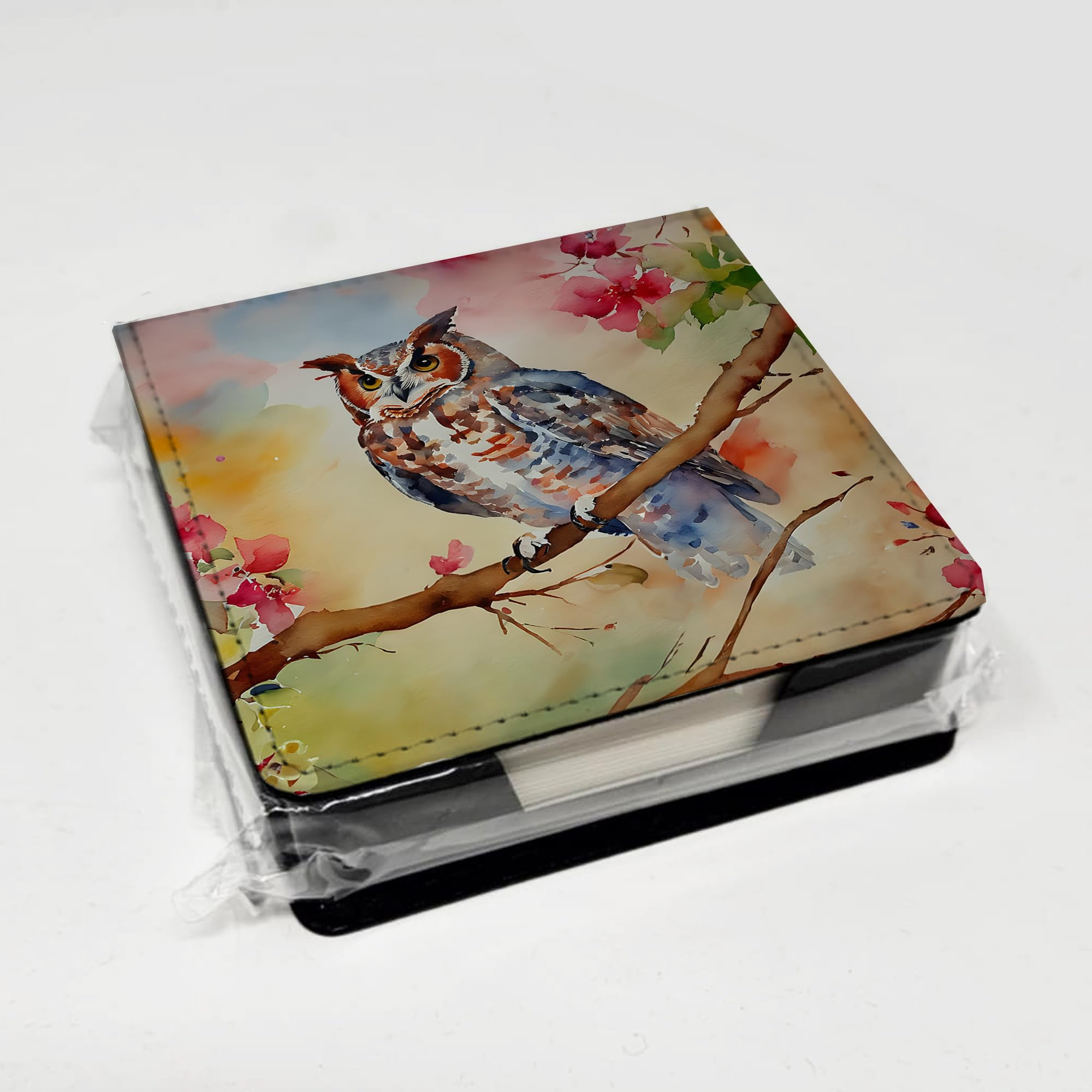Caroline's Treasures Eastern Screech Owl PU Leather Note Paper Holder with Artist-Designed Cover, Desk Accessory, Office Gift
