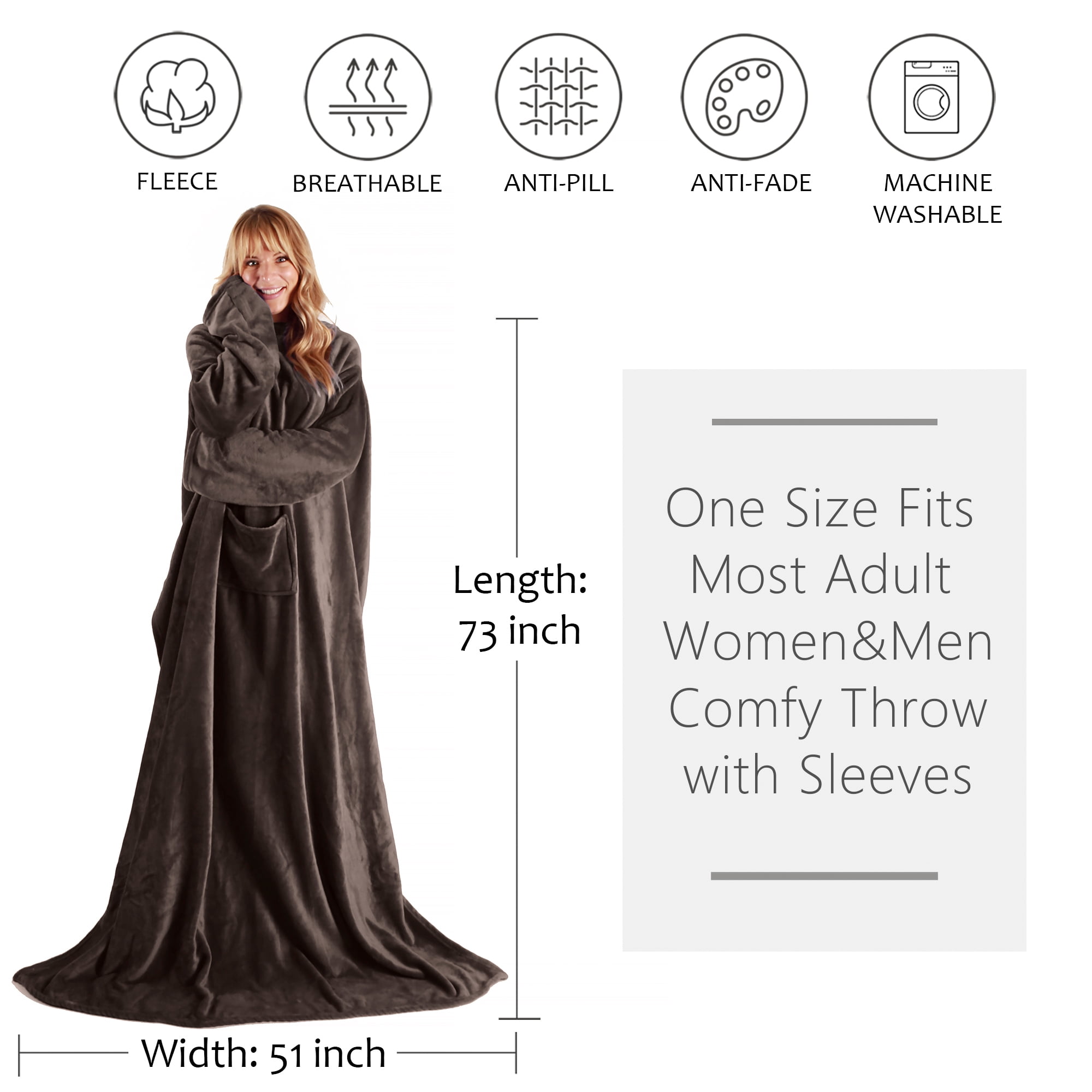 home comforts blanket Blanket with Sleeves, Super Soft Wearable TV Blanket Robe Fleece for Adults 73 x 51”| Cozy Warm, Lightweigh