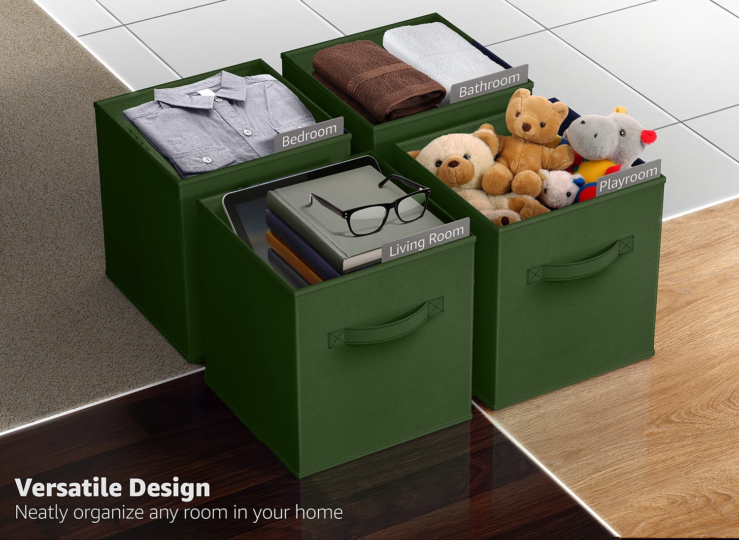 Sorbus Foldable Storage Cubes - 6 Pack, 11" Fabric Baskets for Closet and Pantry Organization (Dark Green)