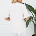 thumbnail image 4 of Camiseta con cuello en V para mujer, mangas con volantes, ajuste holgado, color puro, informal, Top de verano para uso diario, blanco L, 4 of 6