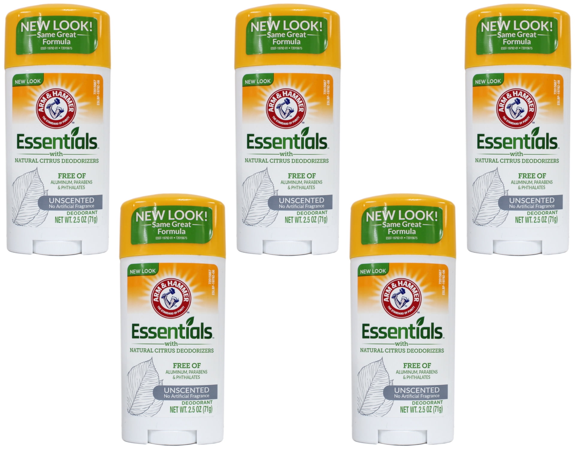 5 Pack Arm & Hammer Essentials Deodorant Solid, Unscented 2.5 Ounce