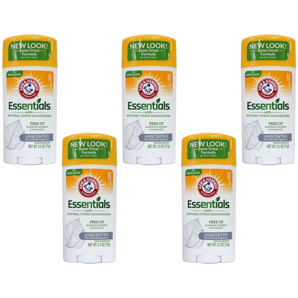 5 Pack Arm & Hammer Essentials Deodorant Solid, Unscented 2.5 Ounce