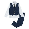 thumbnail image 2 of Boys Suit Formal Dress Clothes Big Boy Wedding Outfit Vest+Pants+Dress Shirt+Chain+Adjustable Tie 6-10Y, 2 of 7