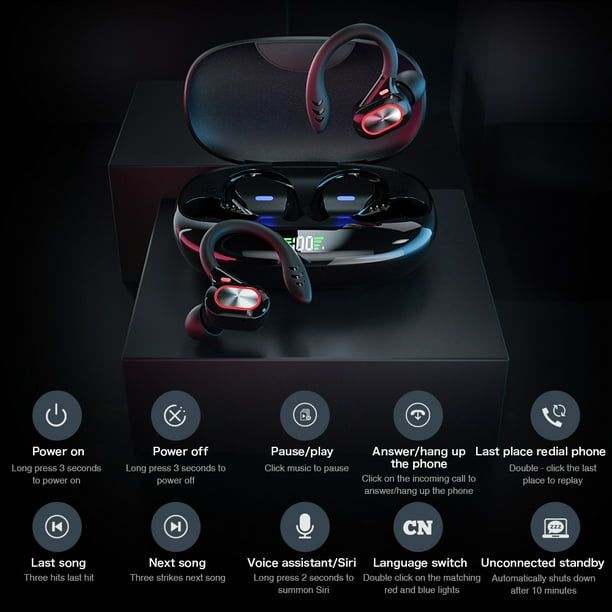True Wireless Stereo BT 5.0 Earphones Chargeable Stereo Sound Earbuds Waterproof Touch-control Headset Compatible with Android/iOS/PC Tablet Black