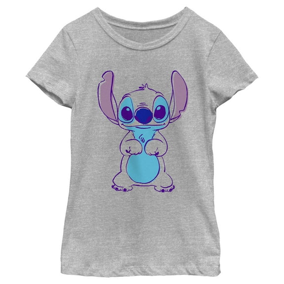 Girl's Lilo & Stitch Outlined Stitch Sketch Graphic Tee Athletic Heather X Small