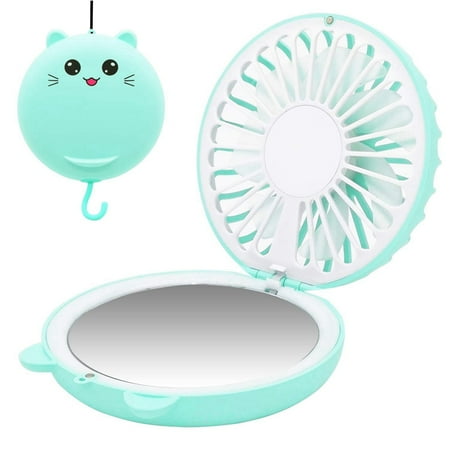 

Mini Necklace Fan Portable Small USB Rechargeable Desk Fan 850MAh Foldable Handheld Fan Personal Fan with Led Light for Office Outdoor Travel (Green)