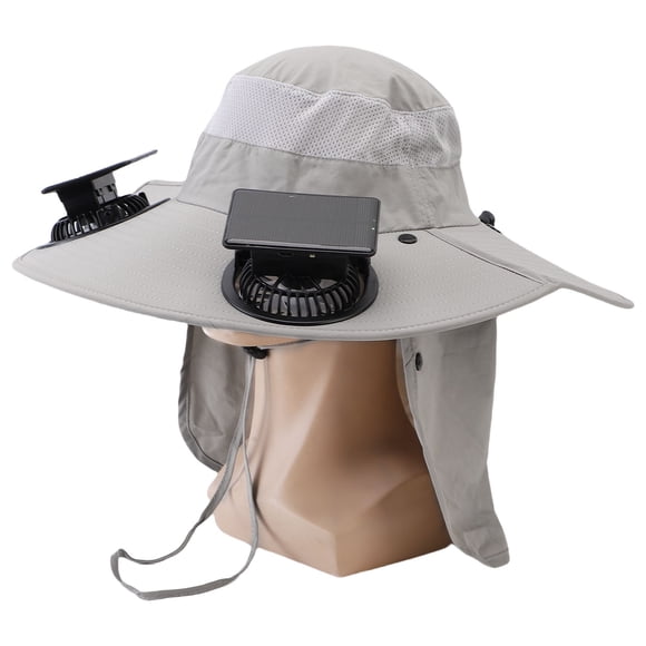 Sombrero De Pesca, Sombrero De Ventilador Solar Recargable Gris Claro De 3 Velocidades Para Pesca En Bicicleta