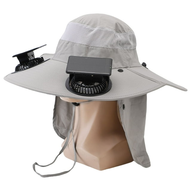 Sombrero De Pesca, Sombrero De Ventilador Solar Recargable Gris Claro De 3 Velocidades Para Pesca En Bicicleta