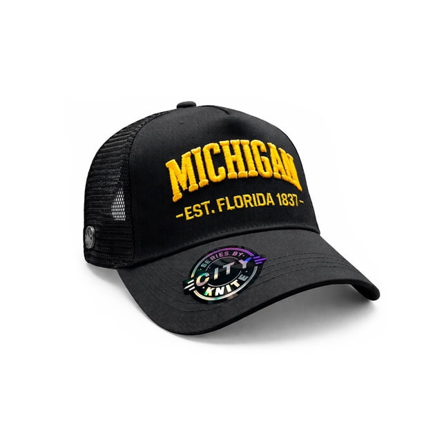 Knite Gorra Trucker para Hombre de Malla Transpirable Michigan Negra y Amarillo