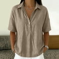 thumbnail image 2 of Womens Tops Summer V Neck Mid Sleeve Button Pullover Tee Spring Tops for Women, 2 of 5