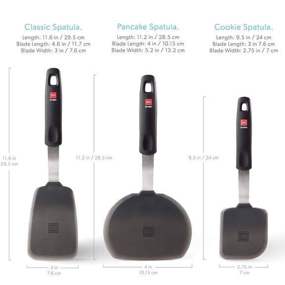 DI ORO Silicone Turner Spatula Set - Forever Warranty - Kitchen Spatulas for Nonstick Cookware - 600 ° F Heat-Resistant &  - Flexible & Thin Flippers for Turning Eggs & Pancakes (6 Piece, Black)