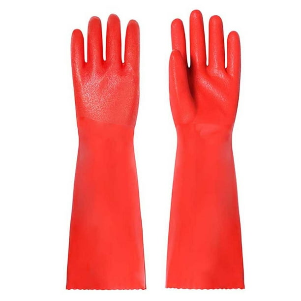 1 par de guantes para lavar platos, gruesos, antideslizantes, para uso diario (40 cm de largo, rojos)