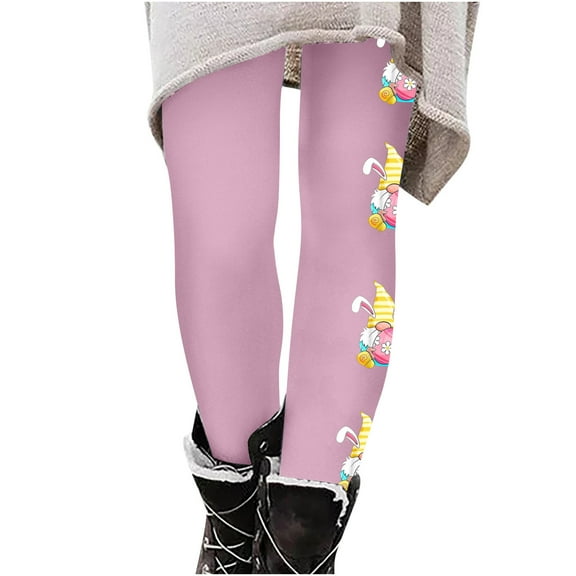 EQWLJWE Easter Leggings for Women Cute Gnome Eggs Print High Waist Stretchy Yoga Pants Comfy Soft Skinny Workout Tights for Outdoor Spring Outings(Pink,M)