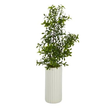 Nearly Natural 20in. Boxwood Artificial Plant in White Planter