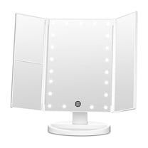 FUNTOUCH Trifold Portable Vanity Makeup Mirror, 2X 3X Magnification, LED Lighted Beauty Mirror White