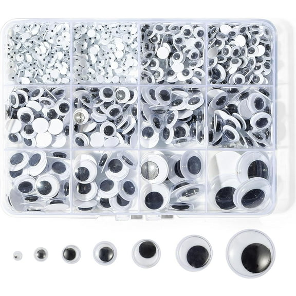 MetalM - 764pcs Black Wiggle Googly Eyes Self Adhesive, 4mm 6mm 8mm 10mm 12mm 15mm 20mm Large and Small Googly Eyes for Crafts