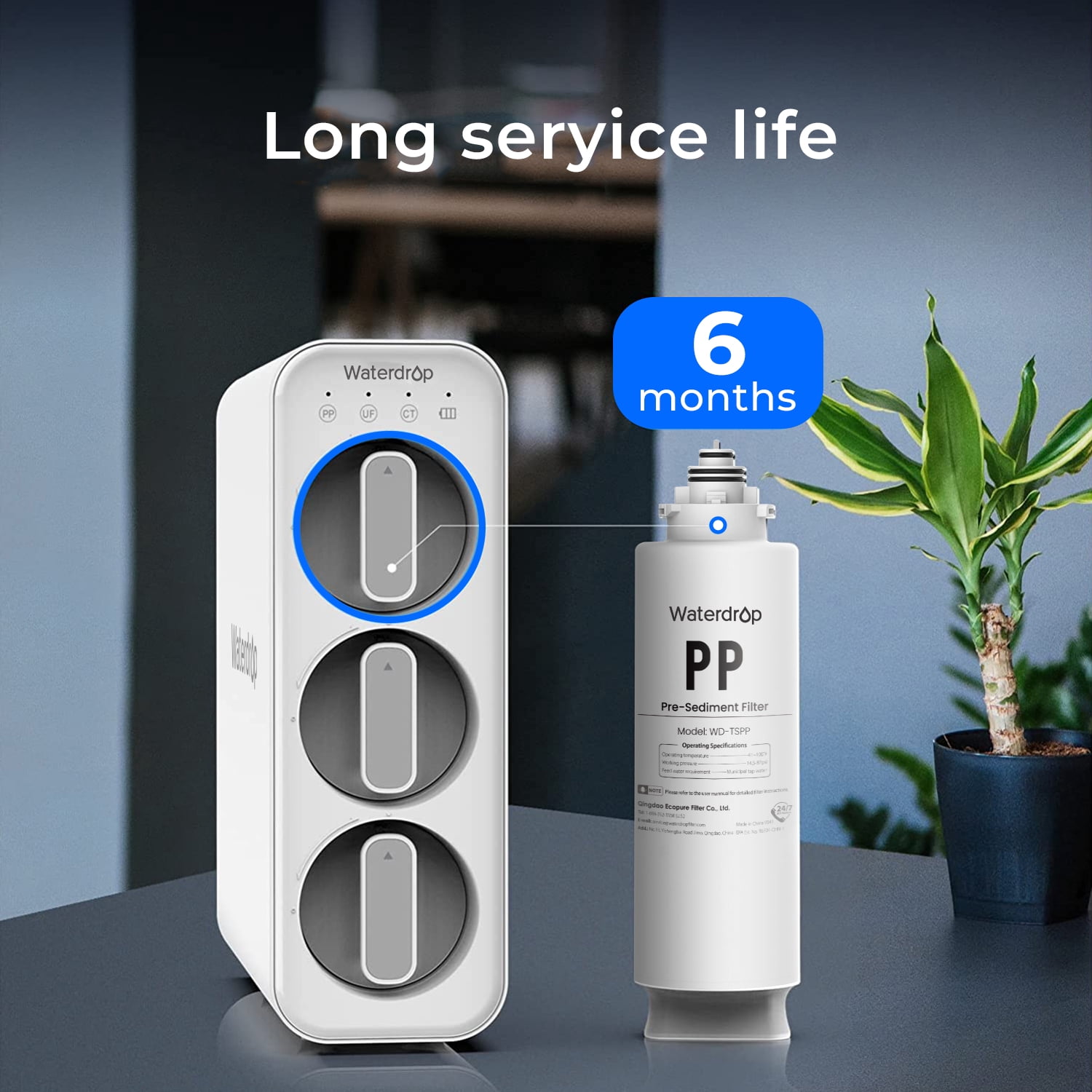 Waterdrop TSPP Under Sink Sediment Water Filter, Replacement TSU-W 3-Stage Ultra-Filtration Under Sink Water Filter System, 1 Pack