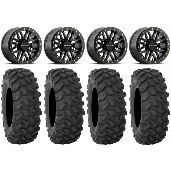 Raceline Ryno Bdlk 14" Bk Wheels 30" XTR370 Tires Can-Am Commander Maverick Renegade Outlander Defender