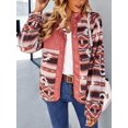 thumbnail image 6 of Women'S Fleece Jacket Print Long Sleeve Button Down Shacket Jacket Coats Red XL, 6 of 8