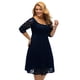 thumbnail image 5 of Mujeres más del tamaño vestido de encaje floral O-Cuello A-Line mangas de tres cuartos de cintura MABOTO Azul oscuro/XXL, 5 of 7