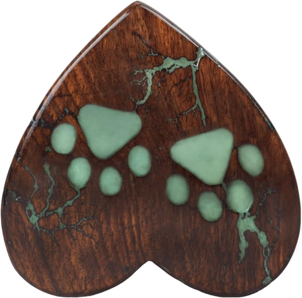 CRAFT INDIA Wooden Heart Cremation Urn for Pet Ashes, Handmade Mini Memorial Keepsake Box