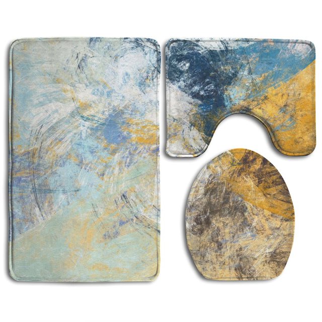 ABPHQTO Textura de pintura dinámica de color amarillo hermoso abstracto Juego de alfombras de baño de 3 piezas Alfombra de baño Alfombra de contorno y tapa de inodoro ABPHQTO Cont-CHAPPLE-33748