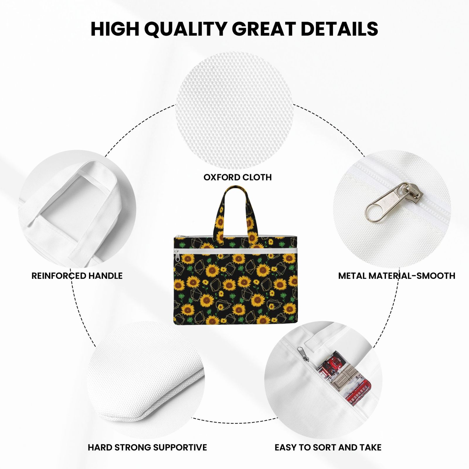 Kdxio Sunflowers3 File Tote Document Bag Business Briefcase Bag Document Organizer Tote Briefcase for Letter A4 Files Business Teacher Office Bag