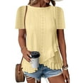 thumbnail image 4 of vigerkar Womens Fashion Short Sleeve Eyelet Tops Summer Casual Blouses Dressy Tops with Ruffle Hem (Yellow, XL), 4 of 6
