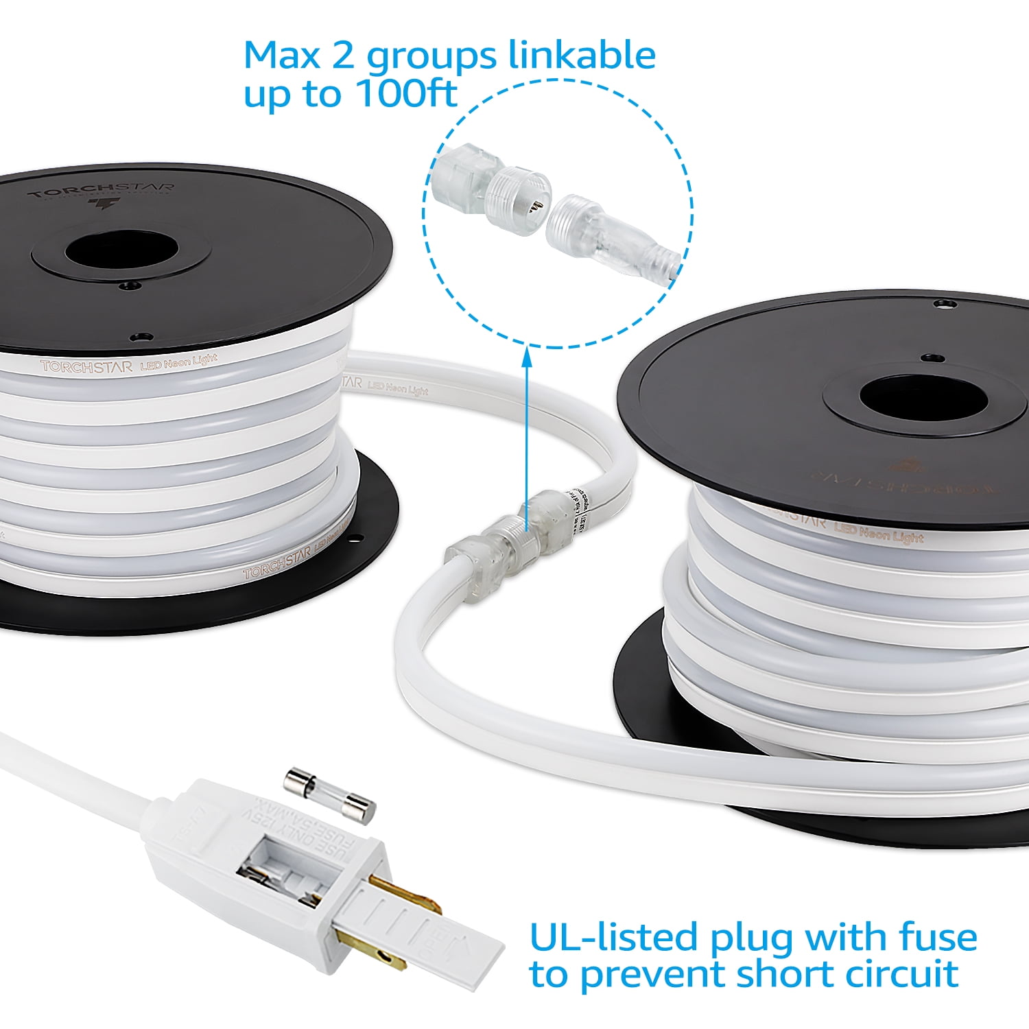 50ft LED RGB Rope Light, IP67 Waterproof Neon Light, 120V Flexible Strip Lighting, Multi Color Changing with Remote Controller, (100ft Max) Linkable for Indoor & Outdoor Decor