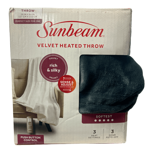 Sunbeam Velvet Plush Heated Throw (Slate) 50