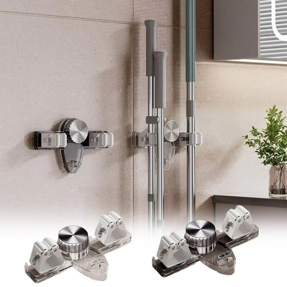 pstuiky Suction Cup Mop Holder No Drill Hanger Organizer for Bathroom Kitchen Garage Space Saving Storage Rack with Adjustable Hooks