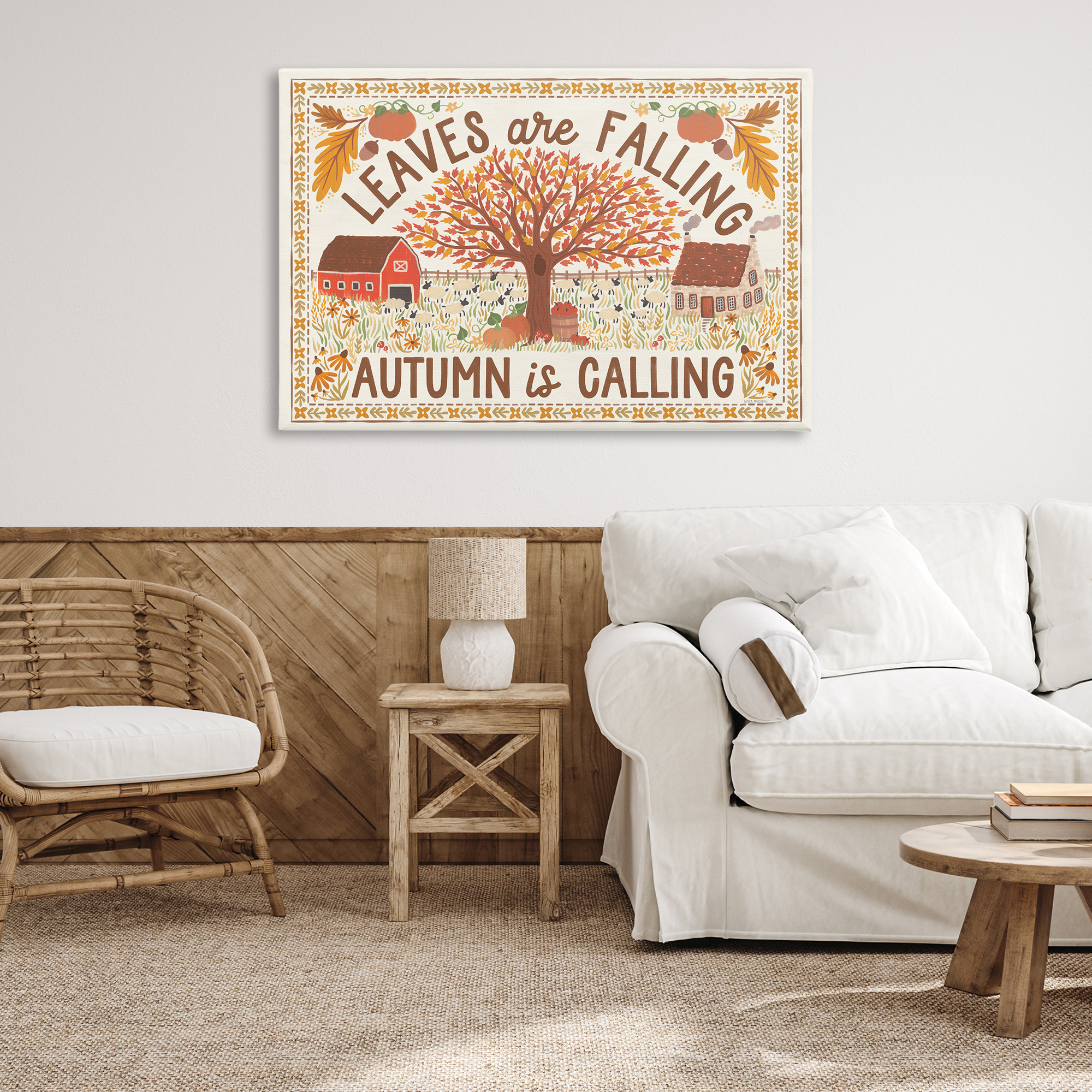 Stupell Industries Leaves Are Falling Scene Landscape Painting Gallery Wrapped Canvas Art Prints Wall Art, 45 x 30