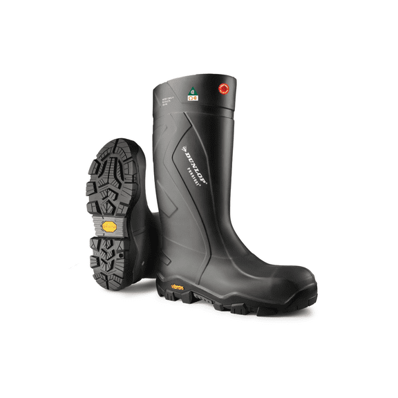 Dunlop Purofort  Expander Full Safety with Vibram Sole Omega - Work boots for Men & Women - Waterproof Safety boots with Stoel Toe - Chemical and Slip Resistant with Tall Shaft - Black - Size 6-16/17