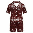 thumbnail image 5 of asdoklhq Cotton Pajamas for Women Women Christmas Printed Stand Up Collar Pocket Short Sleeved Top Shorts Home Wear Pajama Set Red M, 5 of 7